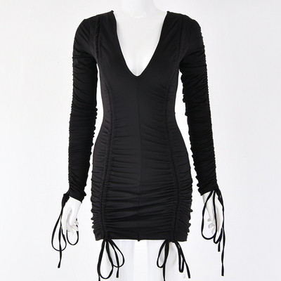 Rochie moderna de dama scurta cu decolteu adanc si cravate in mai multe culori