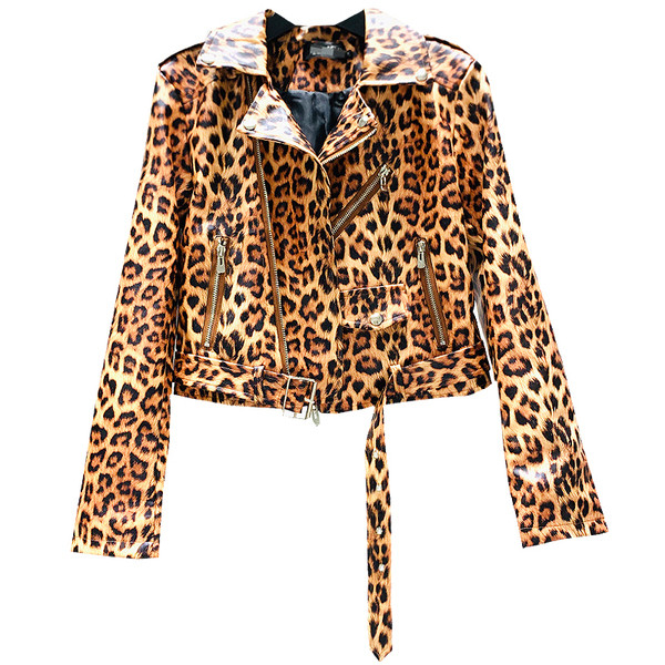 Hitt modern női bőrkabát állatmintás és cipzáros elemmel