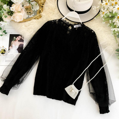 Női csipkeblúz, tüll elemmel, három színben