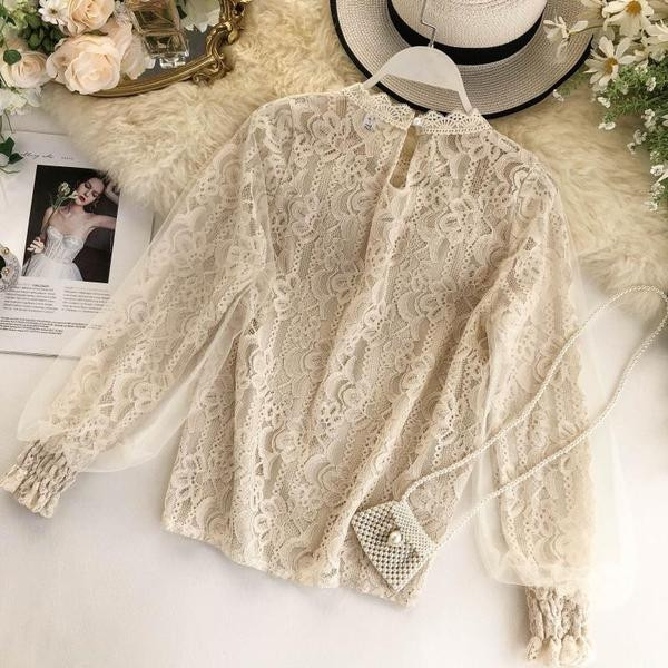 Női csipkeblúz, tüll elemmel, három színben