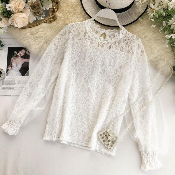 Női csipkeblúz, tüll elemmel, három színben