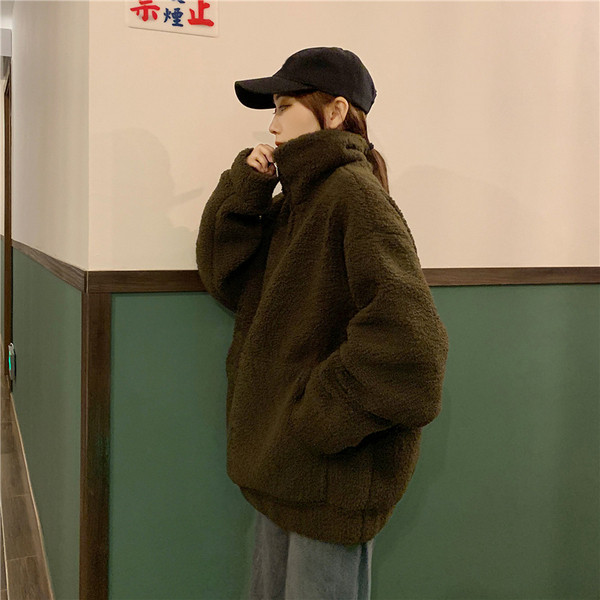 Puha női laza pulóver cipzárral és zsebbel