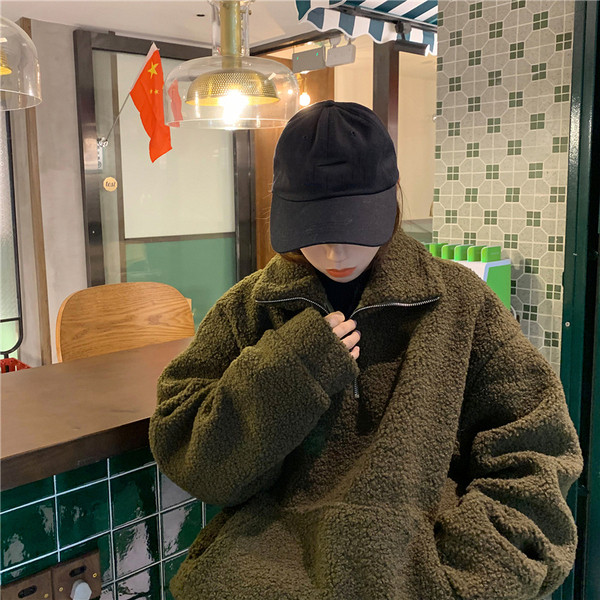 Puha női laza pulóver cipzárral és zsebbel