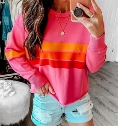 Női alkalmi blúz ovális nyakkivágással és hosszú ujjú kék és rózsaszín színben