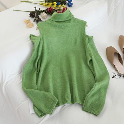 Modern női pulóver pólógallérral és csupasz vállakkal, különböző színekben