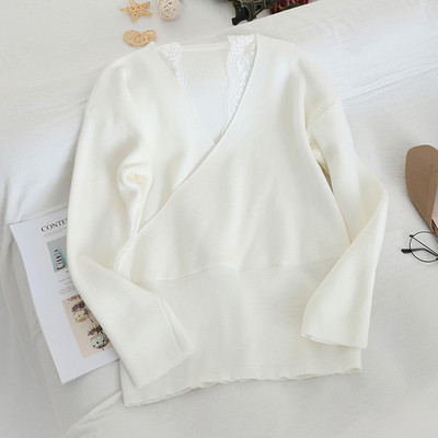 Pulover de dama model nou cu decolteu spitz si dantela in mai multe culori