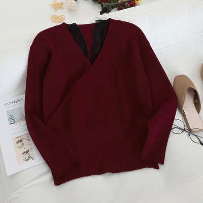 Pulover de dama model nou cu decolteu spitz si dantela in mai multe culori