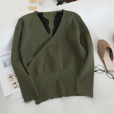 Pulover de dama model nou cu decolteu spitz si dantela in mai multe culori