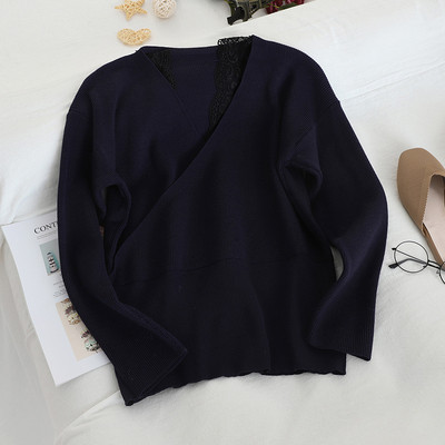 Pulover de dama model nou cu decolteu spitz si dantela in mai multe culori