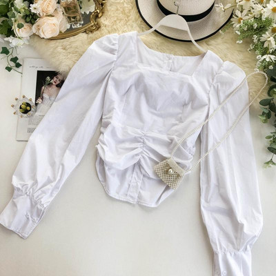 Szögletes nyakkivágású, hosszú ujjú női ing több színben