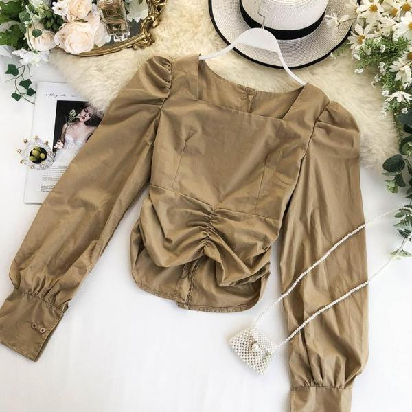 Szögletes nyakkivágású, hosszú ujjú női ing több színben