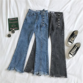 Blugi moderni de dama in albastru si gri cu nasturi