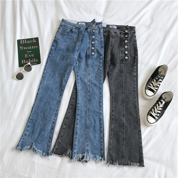 Blugi moderni de dama in albastru si gri cu nasturi