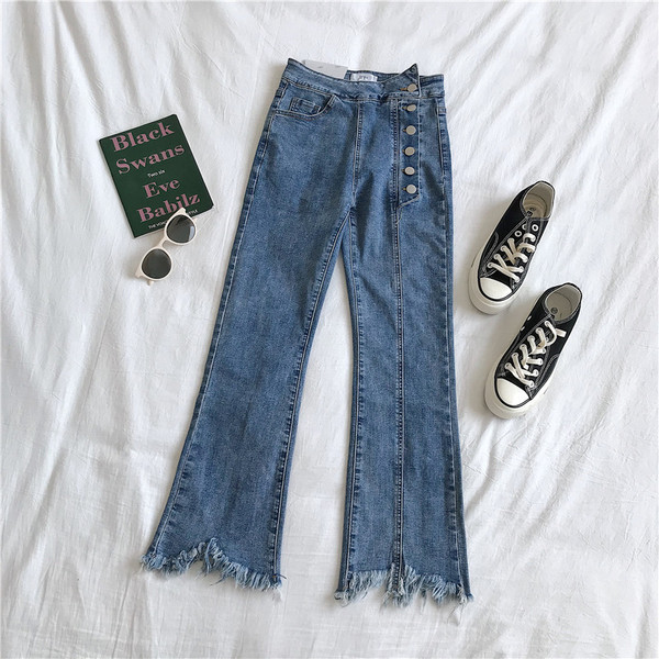 Blugi moderni de dama in albastru si gri cu nasturi