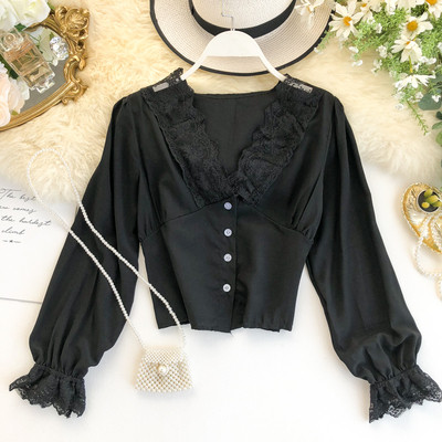 Modern női ing csipkével és spitz nyakkivágással, különböző színekben