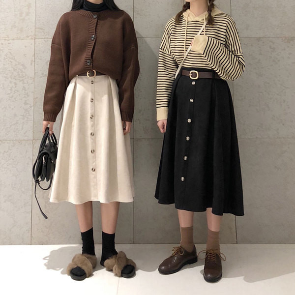 Fusta casual de dama decupata in doua culori cu nasturi