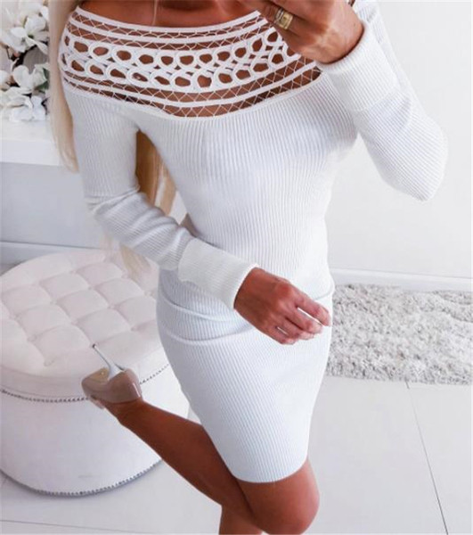 Modern női Slim-ruha, hosszú ujjú fehér és szürke színben