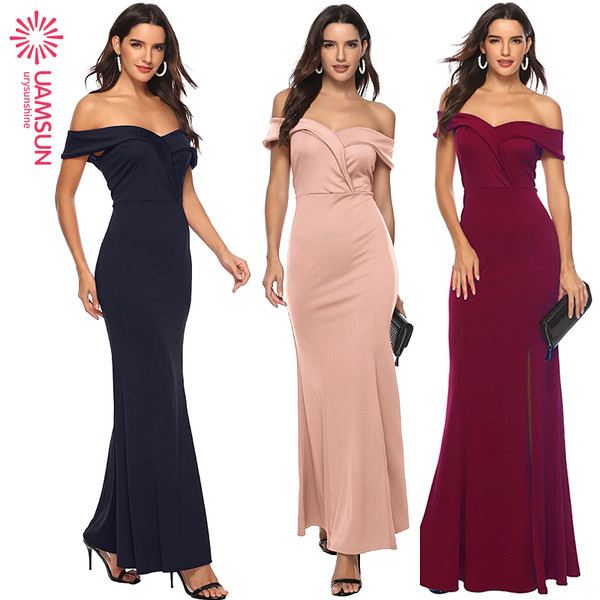 Κομψό γυναικείο μακρύ φόρεμα με  σχισμή σε τρία χρώματα