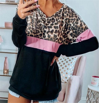 Modern női blúz, hosszú ujjú állatmintás fehér és fekete színben