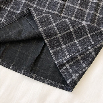 Γυναικεία καρό φούστα σε τρία χρώματα με ψηλή μέση και κουμπιά