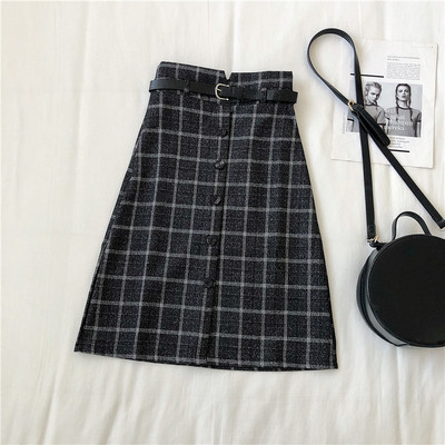 Γυναικεία καρό φούστα σε τρία χρώματα με ψηλή μέση και κουμπιά