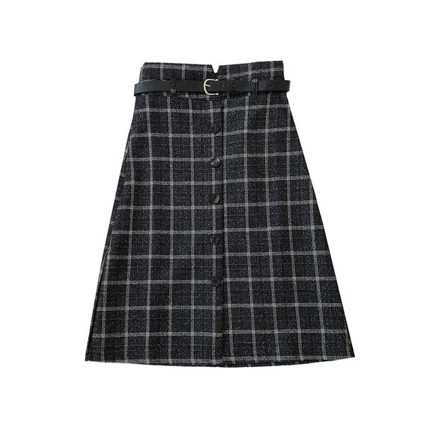 Γυναικεία καρό φούστα σε τρία χρώματα με ψηλή μέση και κουμπιά