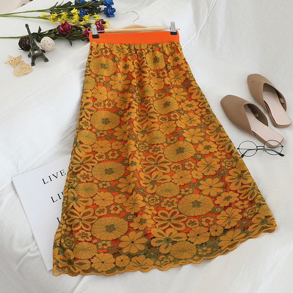 Μοντέρνα γυναικεία φούστα με ψηλή μέση με floral σχέδια σε διάφορα χρώματα