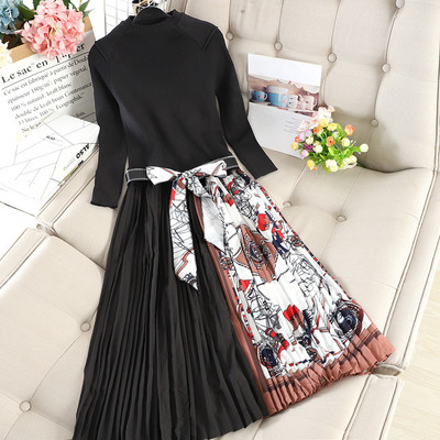 Modern női rakott ruha, hosszú ujjú, rátéttel