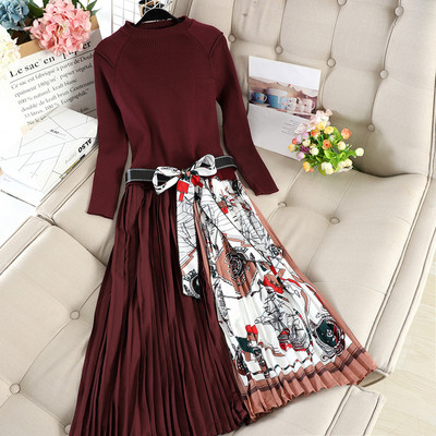 Modern női rakott ruha, hosszú ujjú, rátéttel