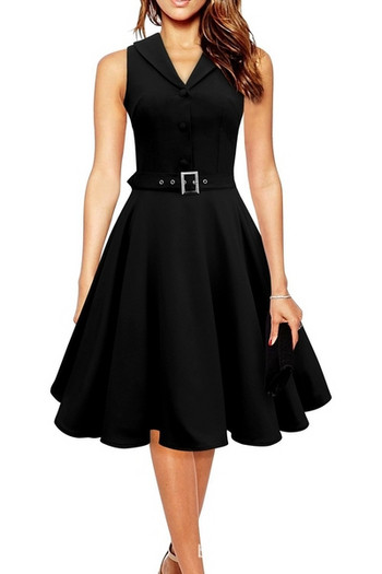 Stílusos női ruha gallérral és övvel, három színben