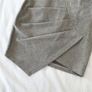 Fusta de dama actuala in gri si negru cu talie elastica