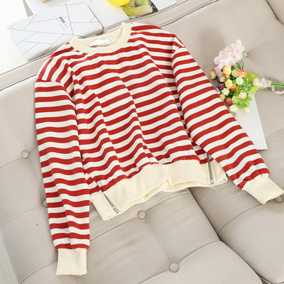 Modern női csíkos pulóver három színben, cipzárral