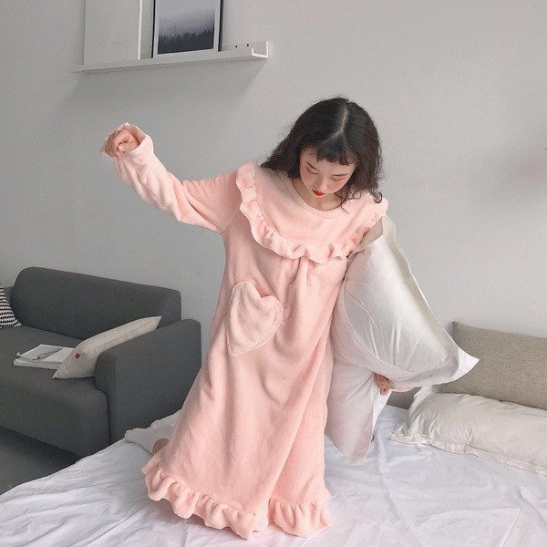 Cămașă de noapte pentru femei în două culori - roz și albastru cu mâneci lungi