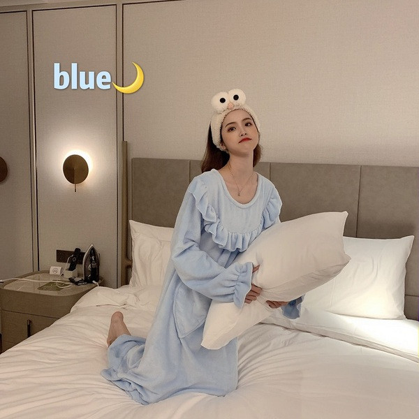 Cămașă de noapte pentru femei în două culori - roz și albastru cu mâneci lungi