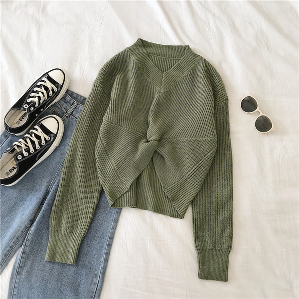 Modern női pulóver V-nyakkal, három színben