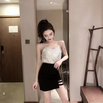 Μοντέρνα μαύρη φούστα με ψηλή μέση