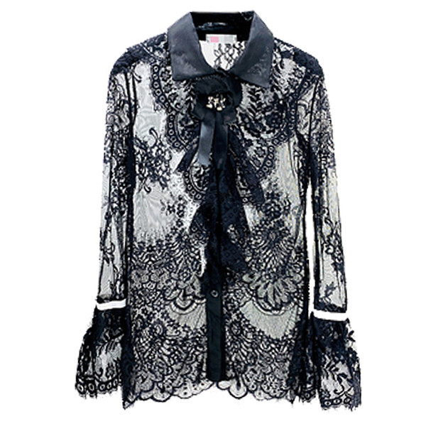 Modern női csipke ing lótusz ujjú fehér és fekete színben