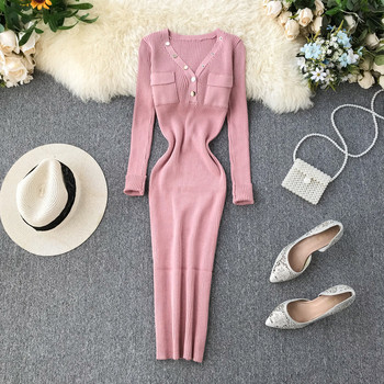 Alkalmi női ruha spitz nyakkivágással és gombokkal több színben