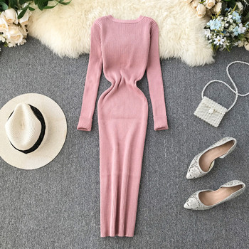 Alkalmi női ruha spitz nyakkivágással és gombokkal több színben