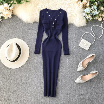 Alkalmi női ruha spitz nyakkivágással és gombokkal több színben