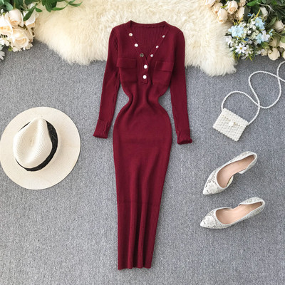 Alkalmi női ruha spitz nyakkivágással és gombokkal több színben