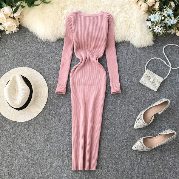 Alkalmi női ruha spitz nyakkivágással és gombokkal több színben