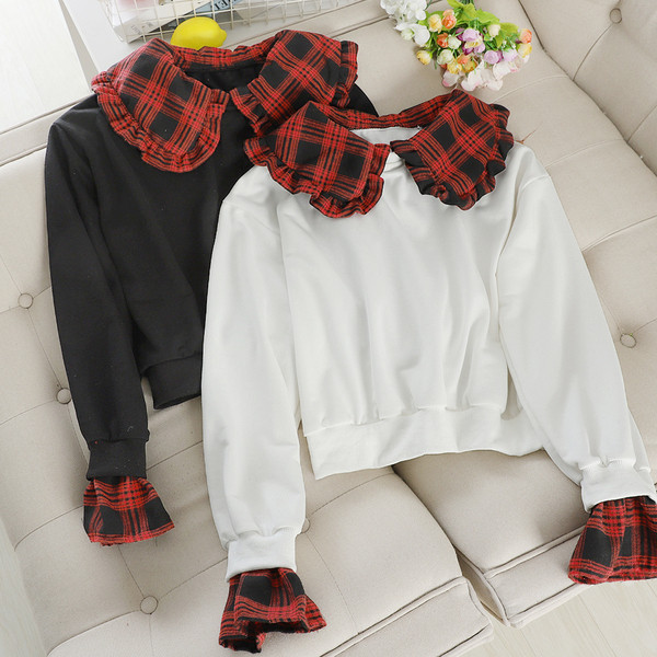 Modern női blúz hosszú ujjú piros, fekete és fehér színben