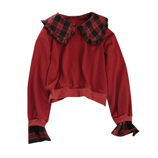 Modern női blúz hosszú ujjú piros, fekete és fehér színben