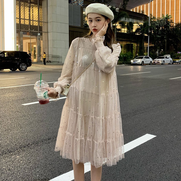 Rochie casual de dama cu croi lung in doua culori cu maneci lungi