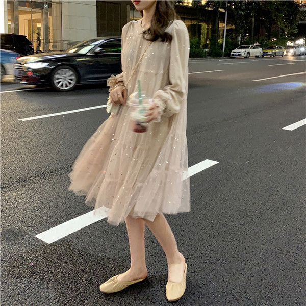 Rochie casual de dama cu croi lung in doua culori cu maneci lungi