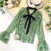 Stílusos női ing szalaggal és hosszú ujjú több színben