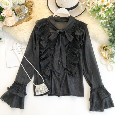 Stílusos női ing szalaggal és hosszú ujjú több színben