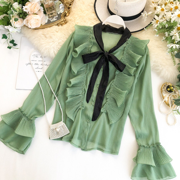 Stílusos női ing szalaggal és hosszú ujjú több színben