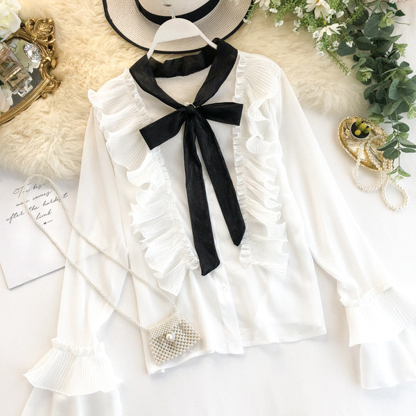 Stílusos női ing szalaggal és hosszú ujjú több színben